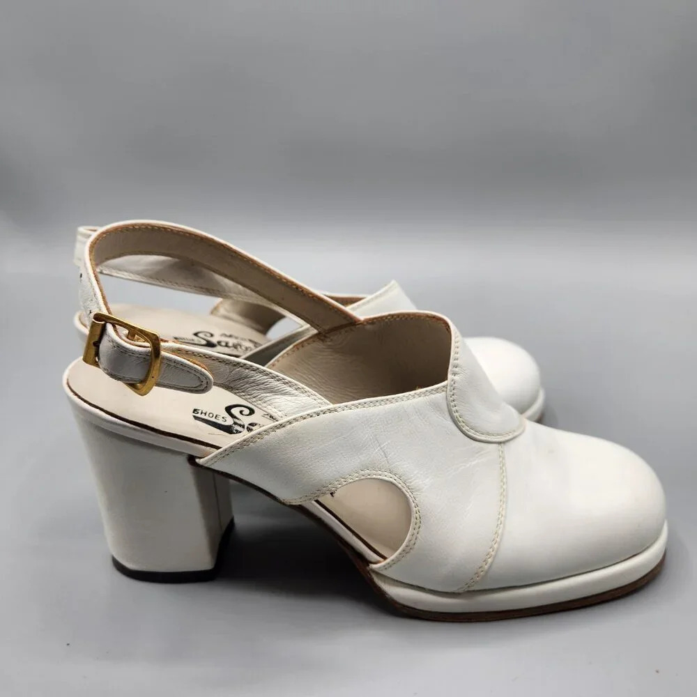 Vintage Closed Toe Heels White Italy  Size 6 - Picture 8 of 12